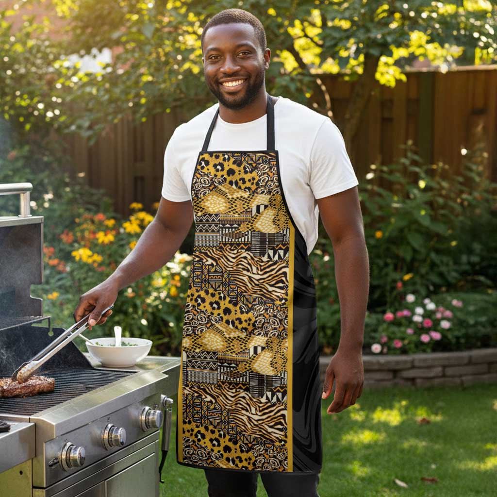 African Tribal Heritage Apron Black Gold Pattern