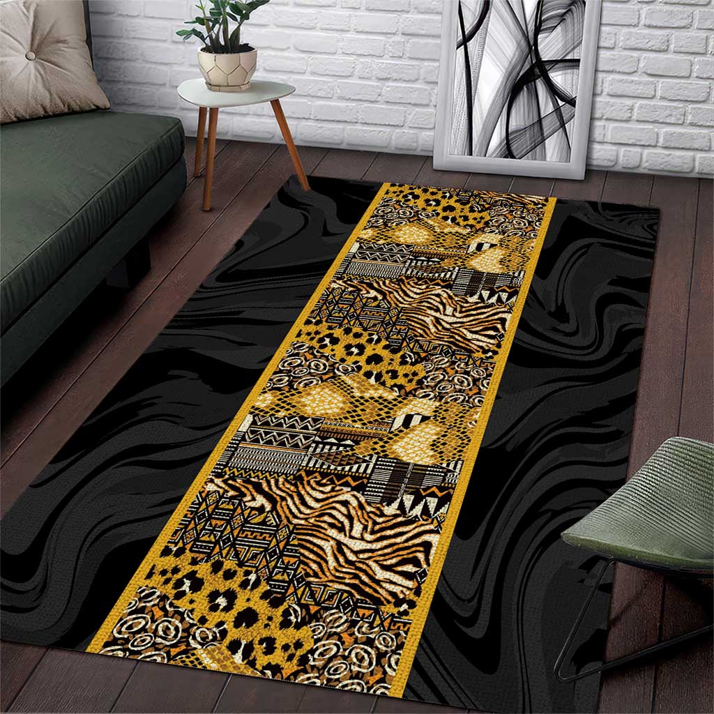 African Tribal Heritage Area Rug Black Gold Pattern