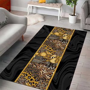 African Tribal Heritage Area Rug Black Gold Pattern