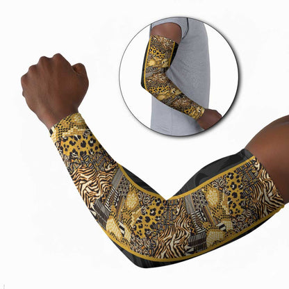 African Tribal Heritage Arm Sleeves Black Gold Pattern