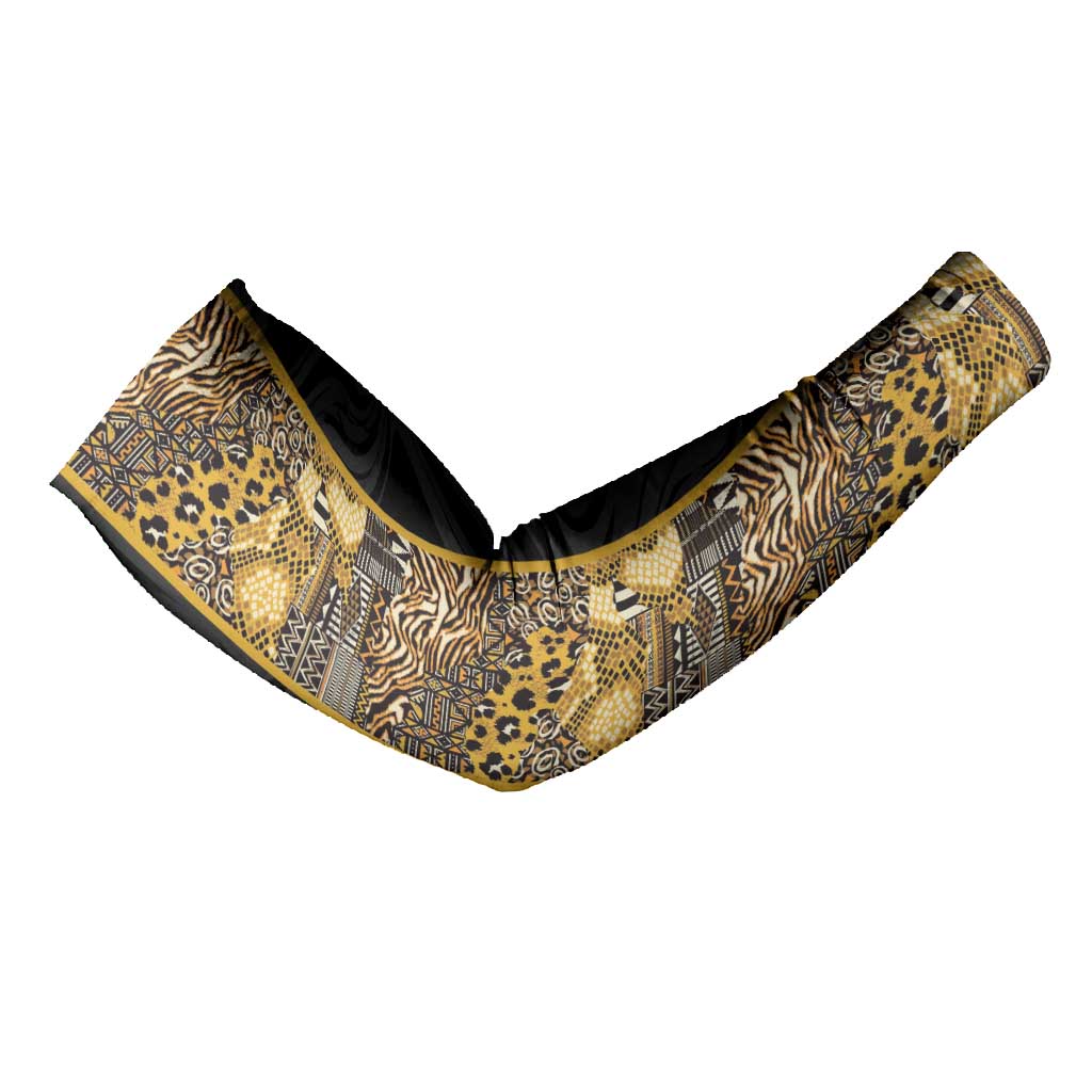 African Tribal Heritage Arm Sleeves Black Gold Pattern