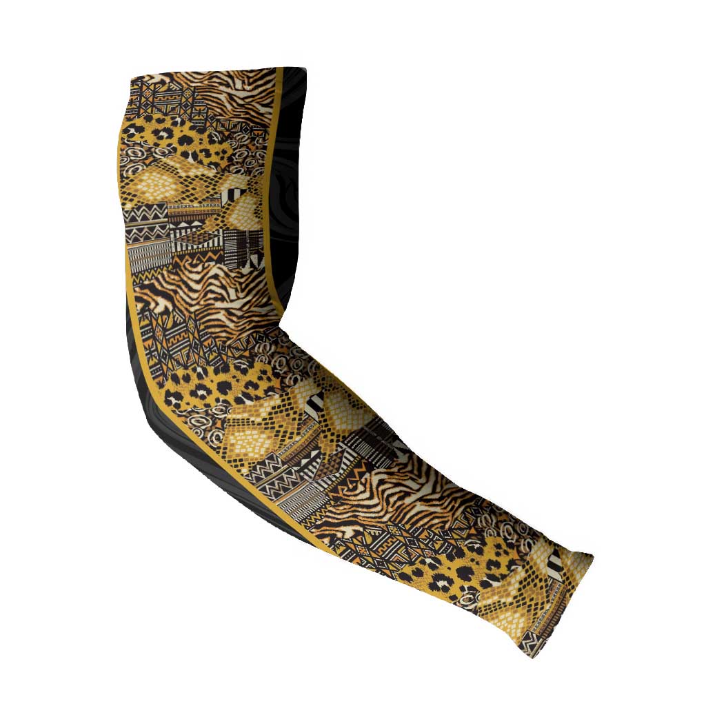 African Tribal Heritage Arm Sleeves Black Gold Pattern