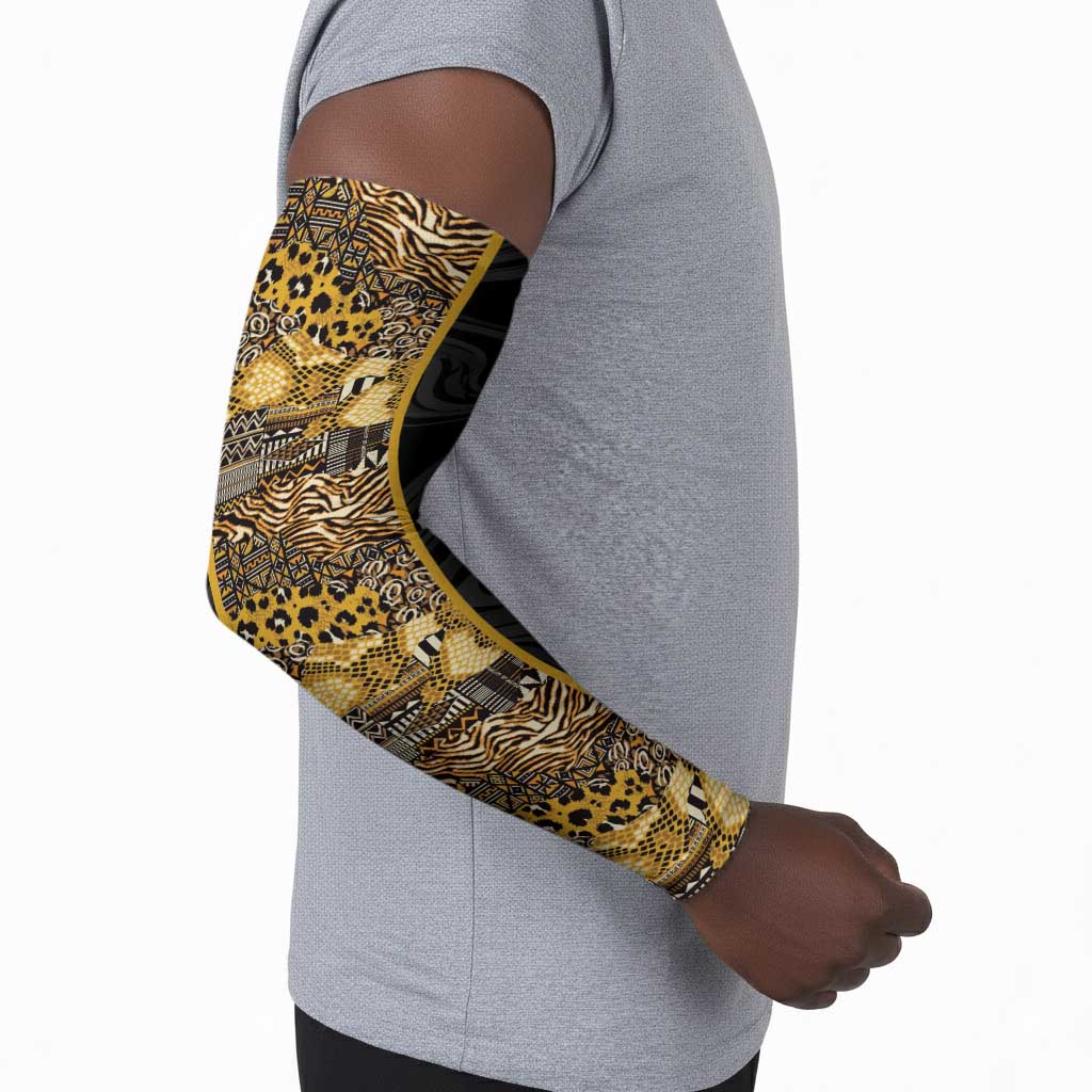 African Tribal Heritage Arm Sleeves Black Gold Pattern