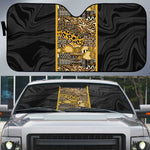 African Tribal Heritage Auto Sun Shade Black Gold Pattern