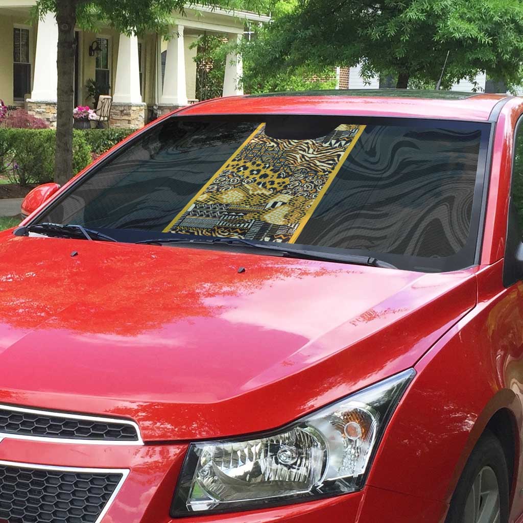 African Tribal Heritage Auto Sun Shade Black Gold Pattern
