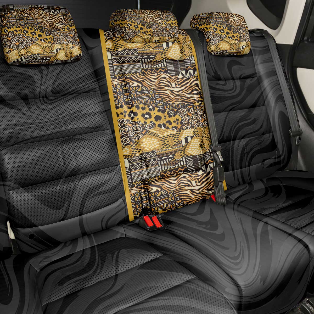 African Tribal Heritage Back Car Seat Cover Black Gold Pattern