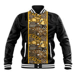 African Tribal Heritage Baseball Jacket Black Gold Pattern