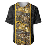 African Tribal Heritage Baseball Jersey Black Gold Pattern