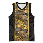 African Tribal Heritage Basketball Jersey Black Gold Pattern