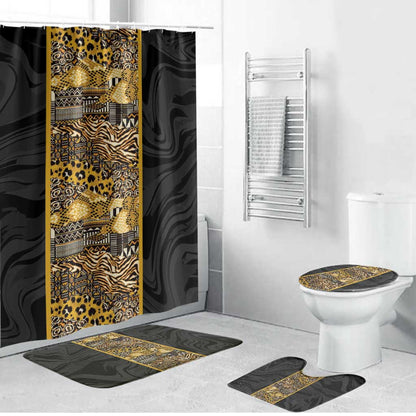 African Tribal Heritage Bathroom Set Black Gold Pattern