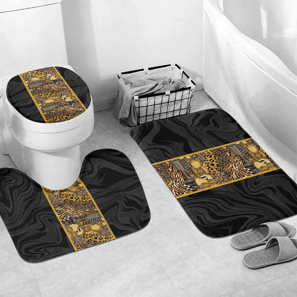 African Tribal Heritage Bathroom Set Black Gold Pattern