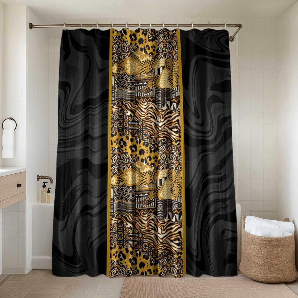 African Tribal Heritage Bathroom Set Black Gold Pattern