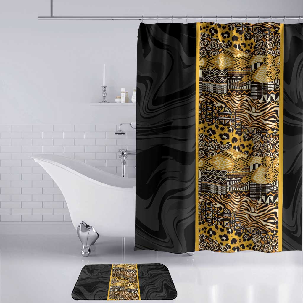 African Tribal Heritage Bathroom Set Black Gold Pattern