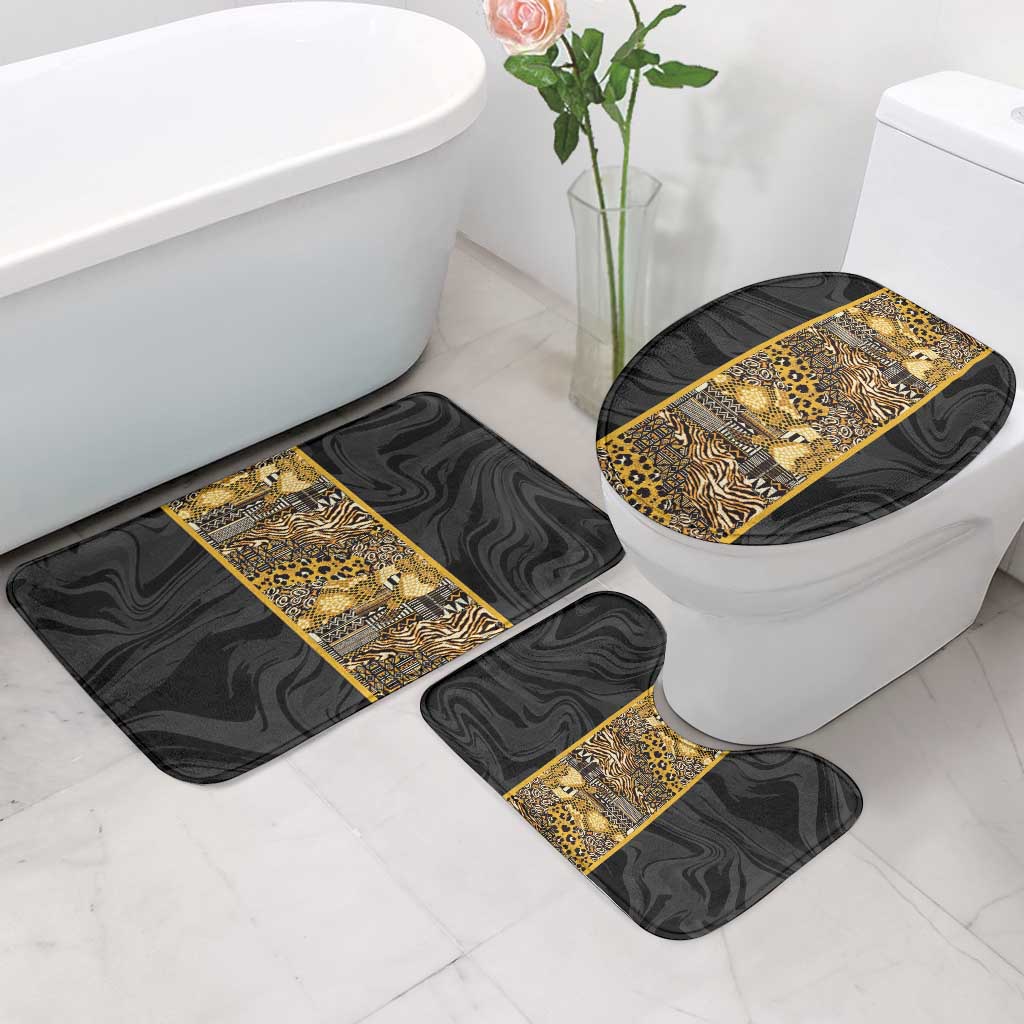 African Tribal Heritage Bathroom Set Black Gold Pattern