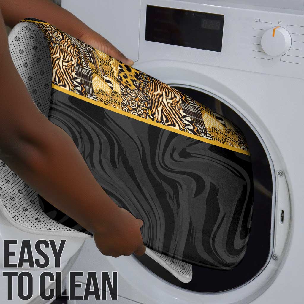 African Tribal Heritage Bathroom Set Black Gold Pattern