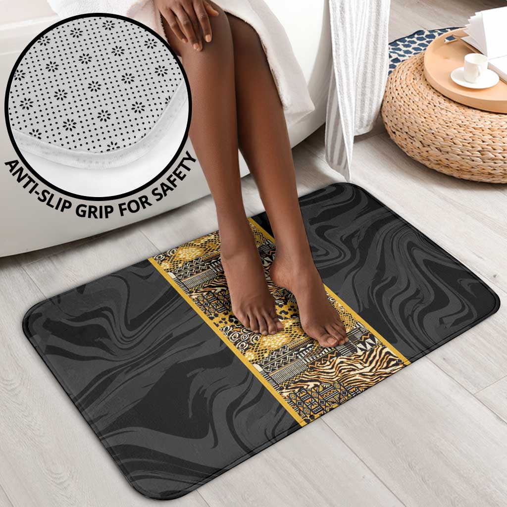 African Tribal Heritage Bathroom Set Black Gold Pattern
