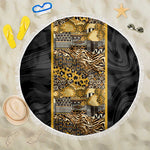 African Tribal Heritage Beach Blanket Black Gold Pattern