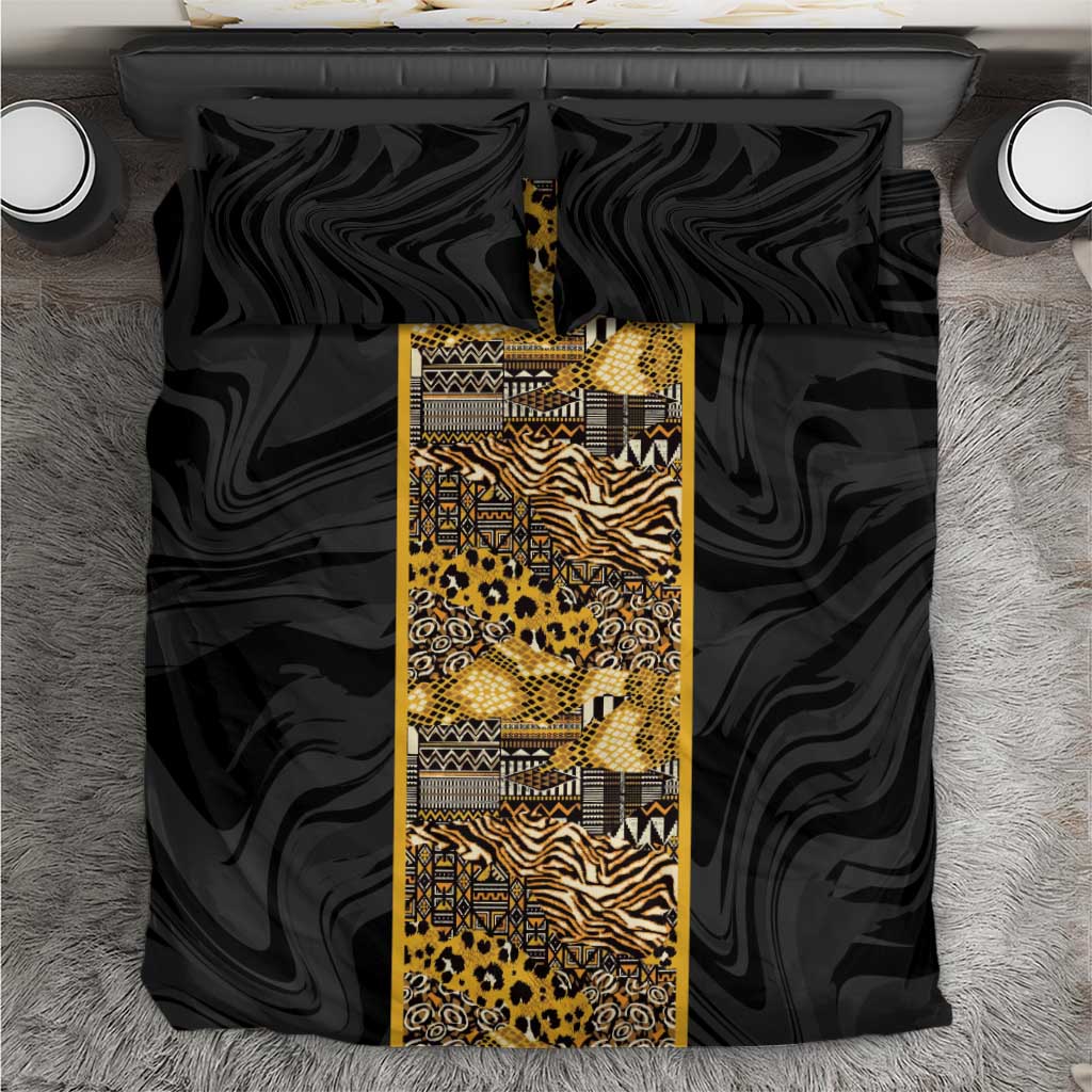 African Tribal Heritage Bedding Set Black Gold Pattern