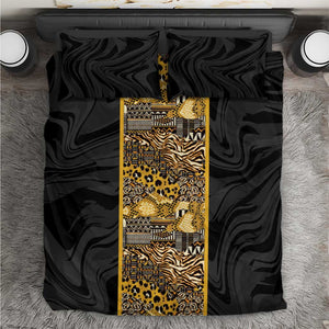 African Tribal Heritage Bedding Set Black Gold Pattern
