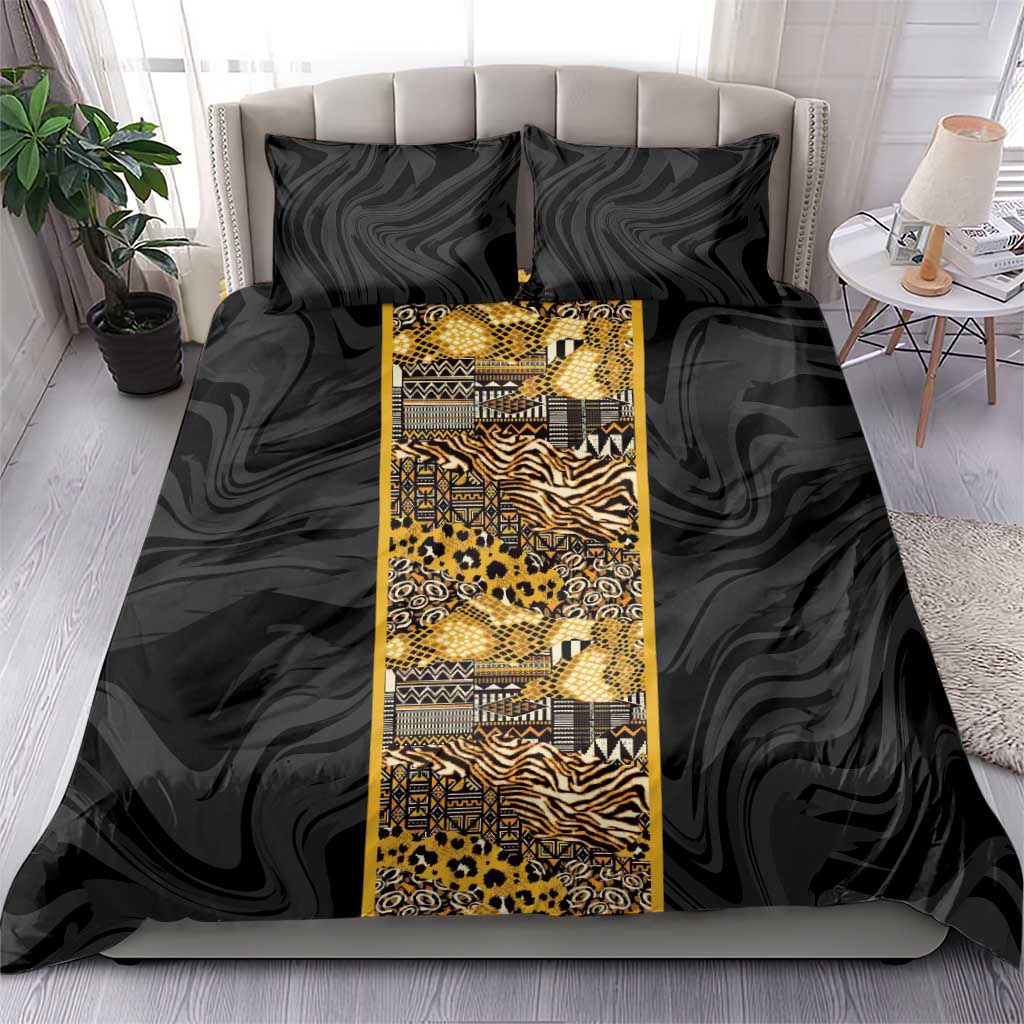 African Tribal Heritage Bedding Set Black Gold Pattern