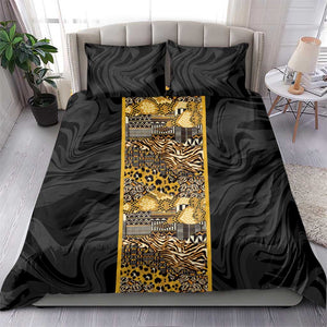 African Tribal Heritage Bedding Set Black Gold Pattern