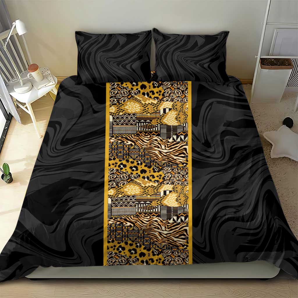 African Tribal Heritage Bedding Set Black Gold Pattern
