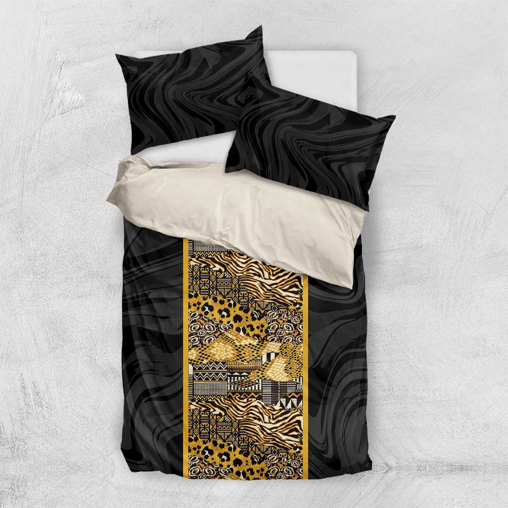 African Tribal Heritage Bedding Set Black Gold Pattern