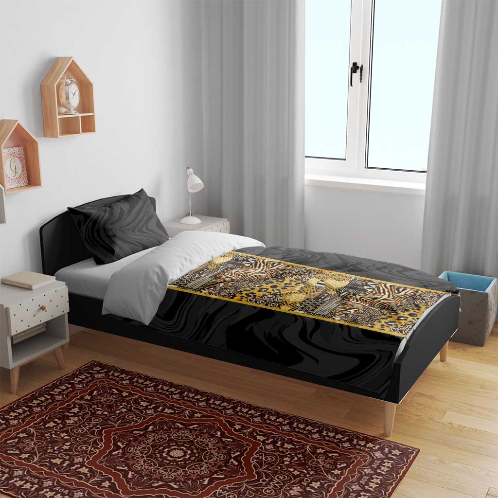African Tribal Heritage Bedding Set Black Gold Pattern