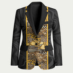 African Tribal Heritage Blazer Black Gold Pattern