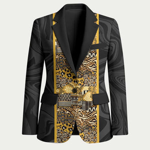 African Tribal Heritage Blazer Black Gold Pattern