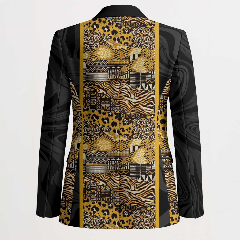 African Tribal Heritage Blazer Black Gold Pattern