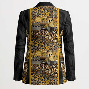 African Tribal Heritage Blazer Black Gold Pattern