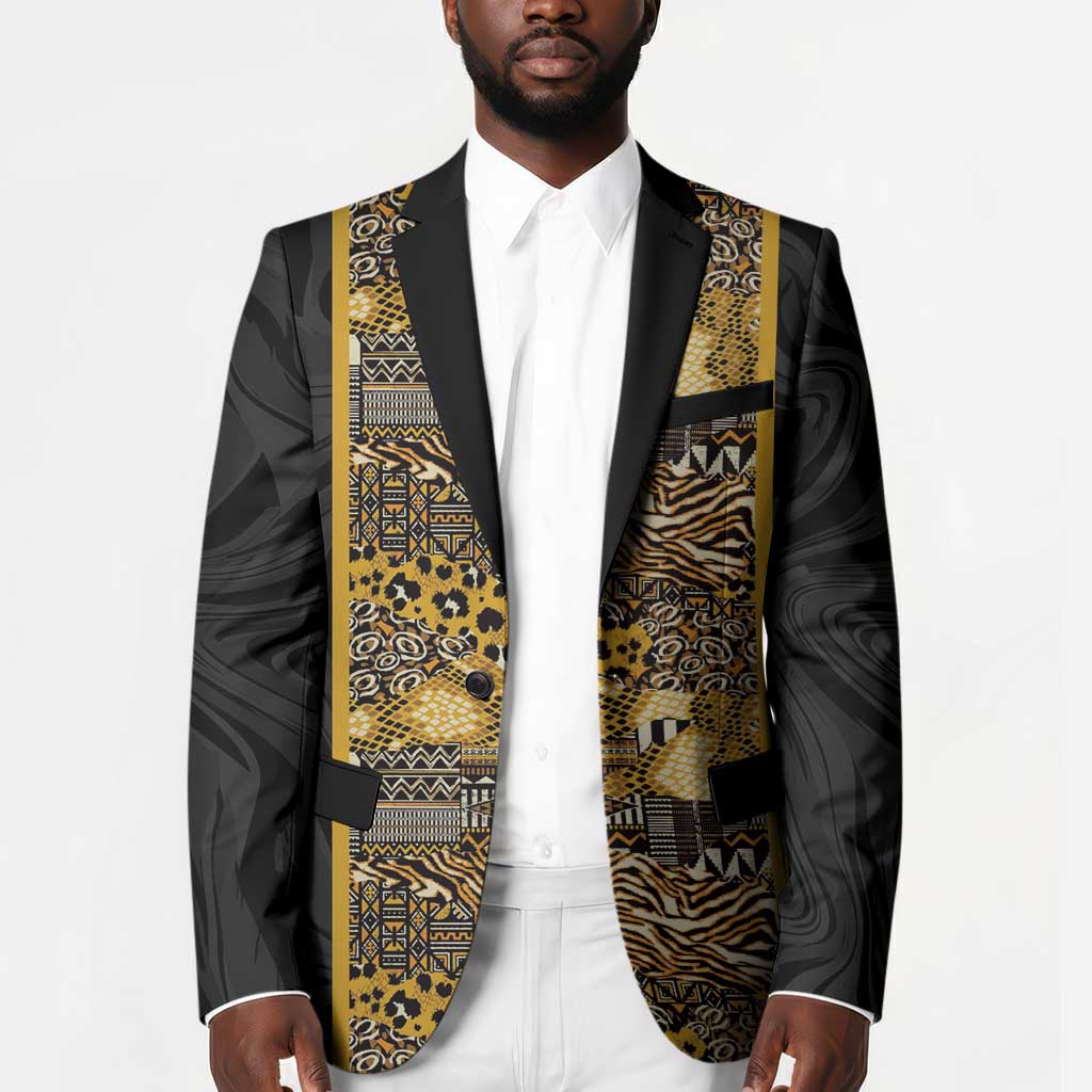 African Tribal Heritage Blazer Black Gold Pattern