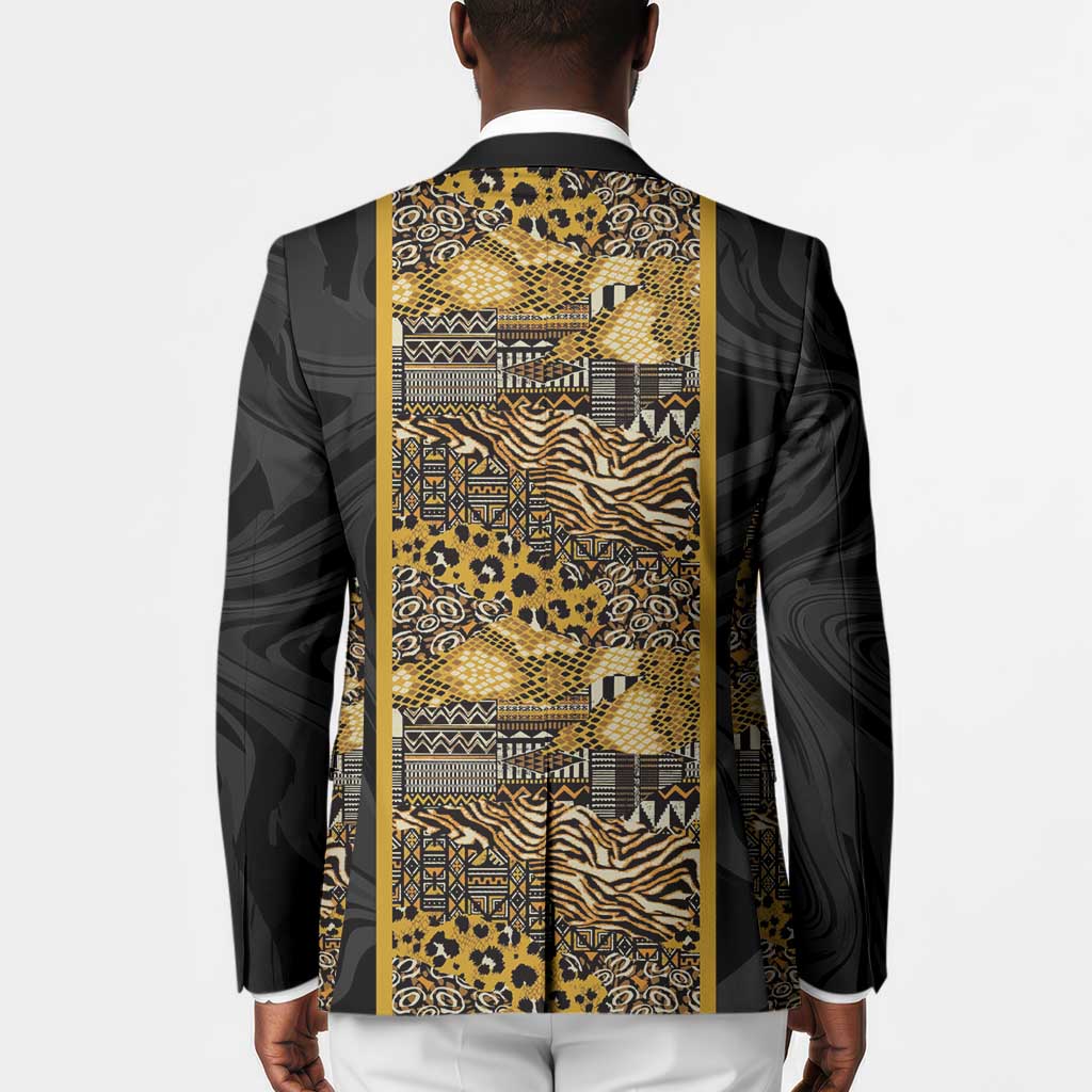 African Tribal Heritage Blazer Black Gold Pattern