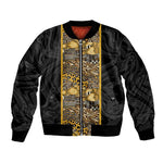 African Tribal Heritage Bomber Jacket Black Gold Pattern