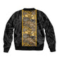 African Tribal Heritage Bomber Jacket Black Gold Pattern