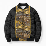 African Tribal Heritage Bomber Puffer Jacket Black Gold Pattern
