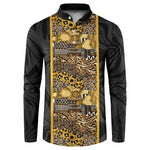 African Tribal Heritage Button Sweatshirt Black Gold Pattern