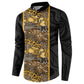 African Tribal Heritage Button Sweatshirt Black Gold Pattern