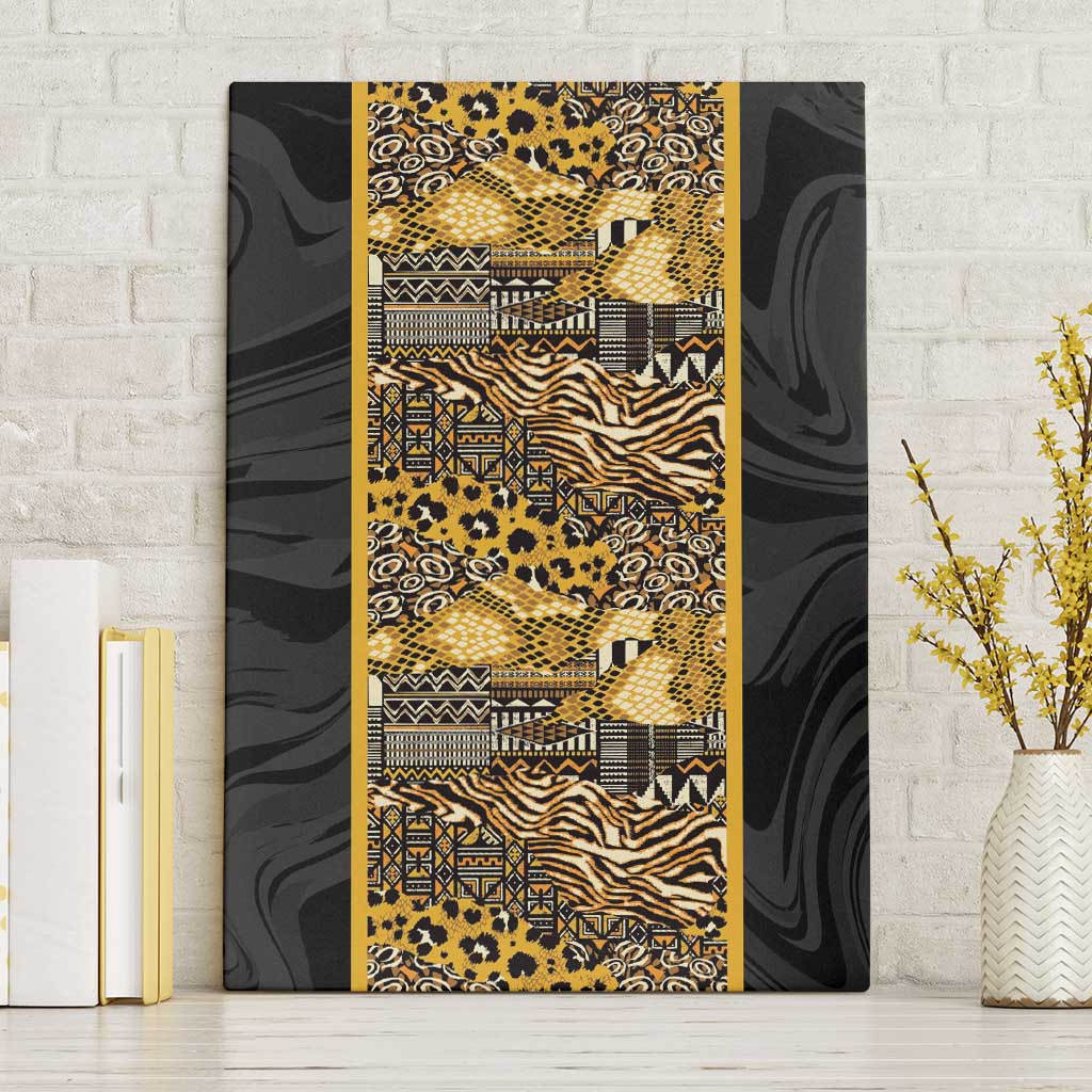 African Tribal Heritage Canvas Wall Art Black Gold Pattern