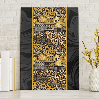 African Tribal Heritage Canvas Wall Art Black Gold Pattern