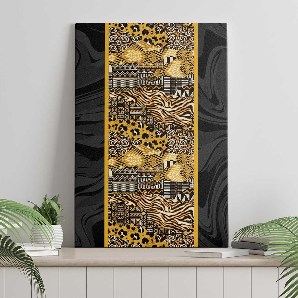 African Tribal Heritage Canvas Wall Art Black Gold Pattern