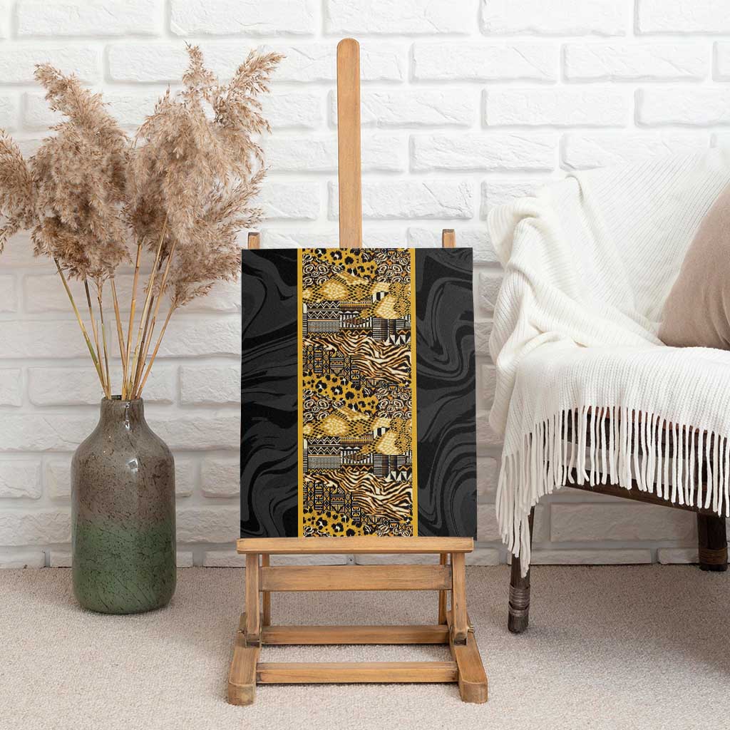 African Tribal Heritage Canvas Wall Art Black Gold Pattern