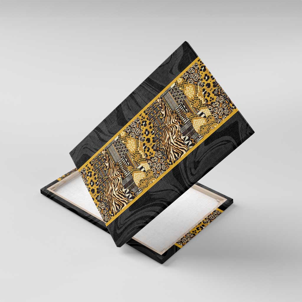 African Tribal Heritage Canvas Wall Art Black Gold Pattern