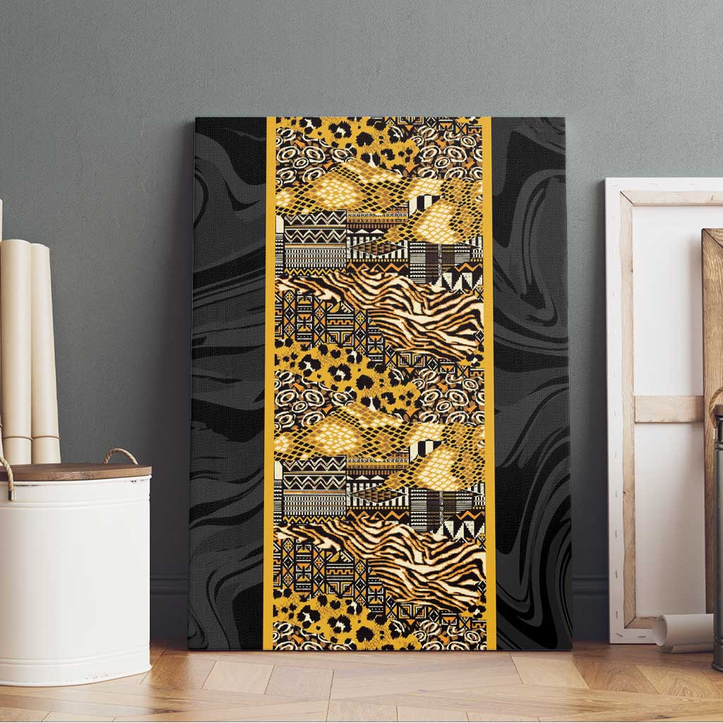 African Tribal Heritage Canvas Wall Art Black Gold Pattern