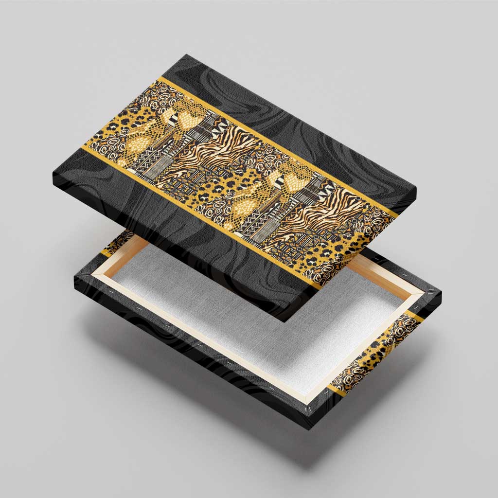 African Tribal Heritage Canvas Wall Art Black Gold Pattern