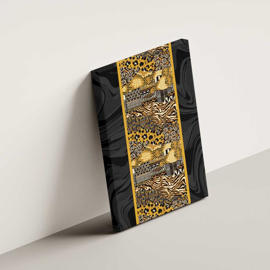African Tribal Heritage Canvas Wall Art Black Gold Pattern