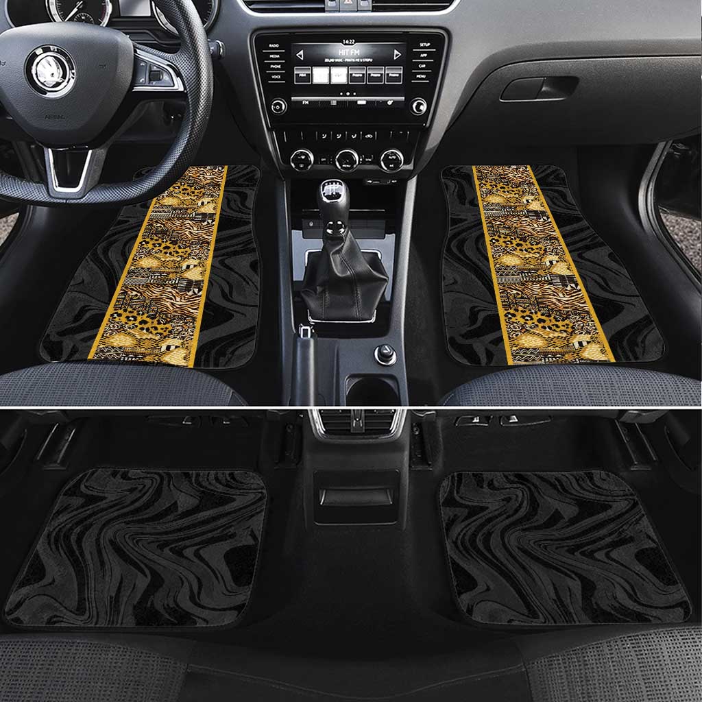 African Tribal Heritage Car Mats Black Gold Pattern