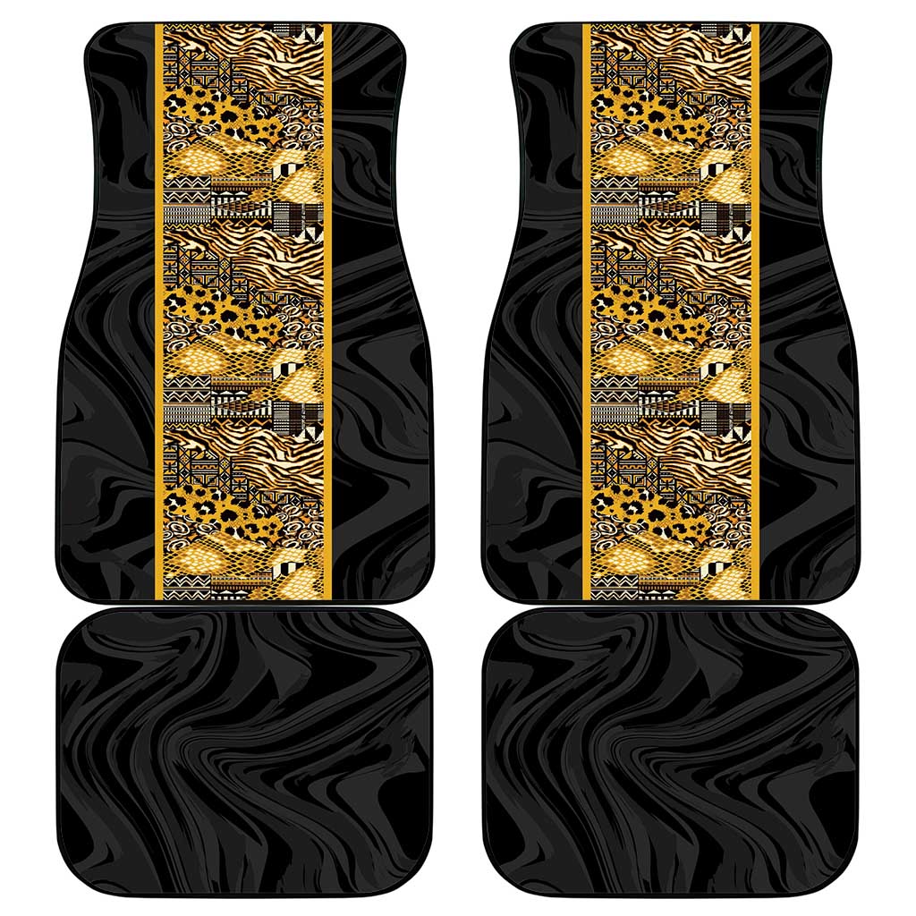 African Tribal Heritage Car Mats Black Gold Pattern