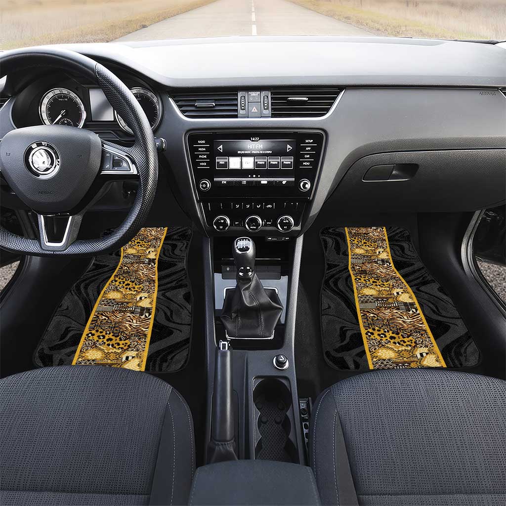 African Tribal Heritage Car Mats Black Gold Pattern